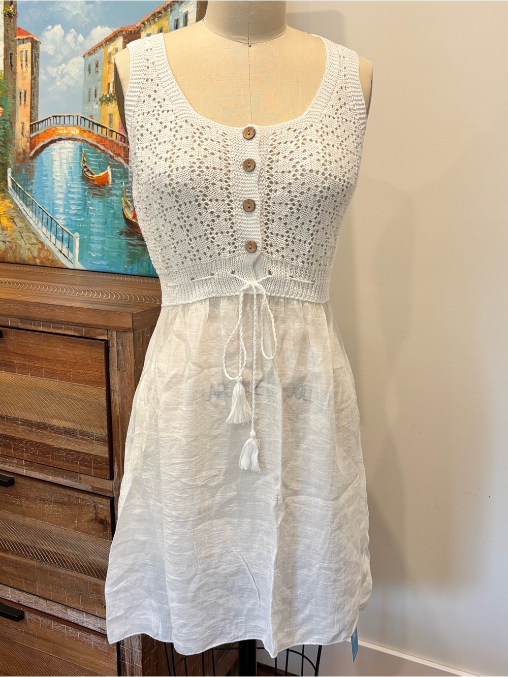 Cupshe White Crochet Bodice Tassel Tie Swim Cover-Up